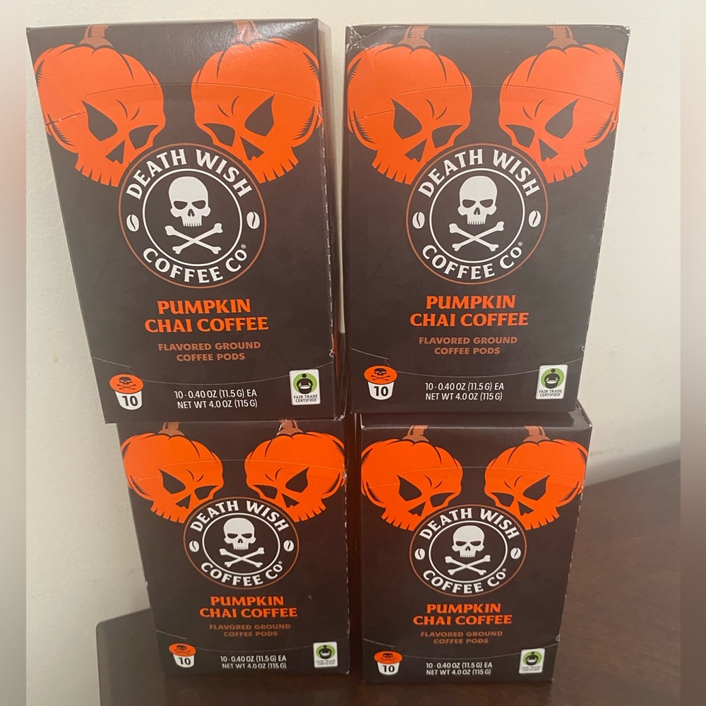 NIB Sealed Lot of 4 x10 Death‎ Wish Pumpkin Chai Coffee K-Cups Pods